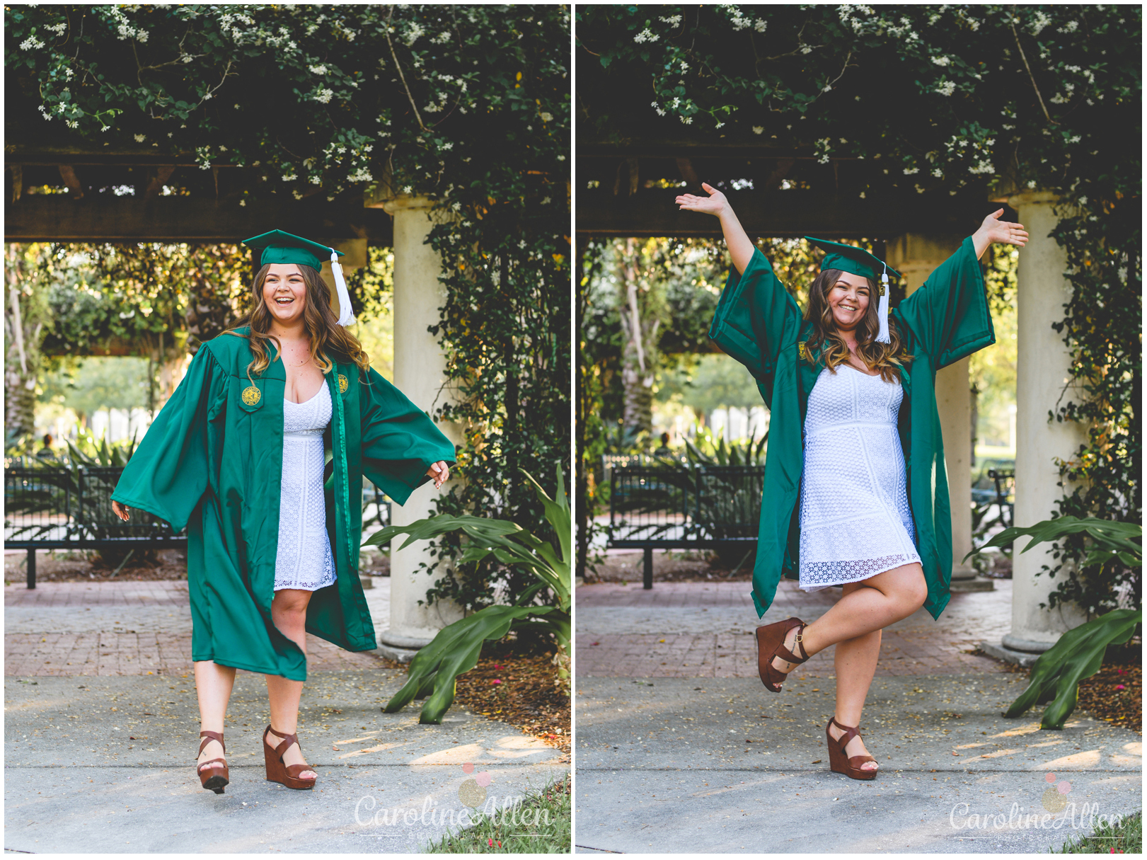 Grad, cap and gown, green, celebrating