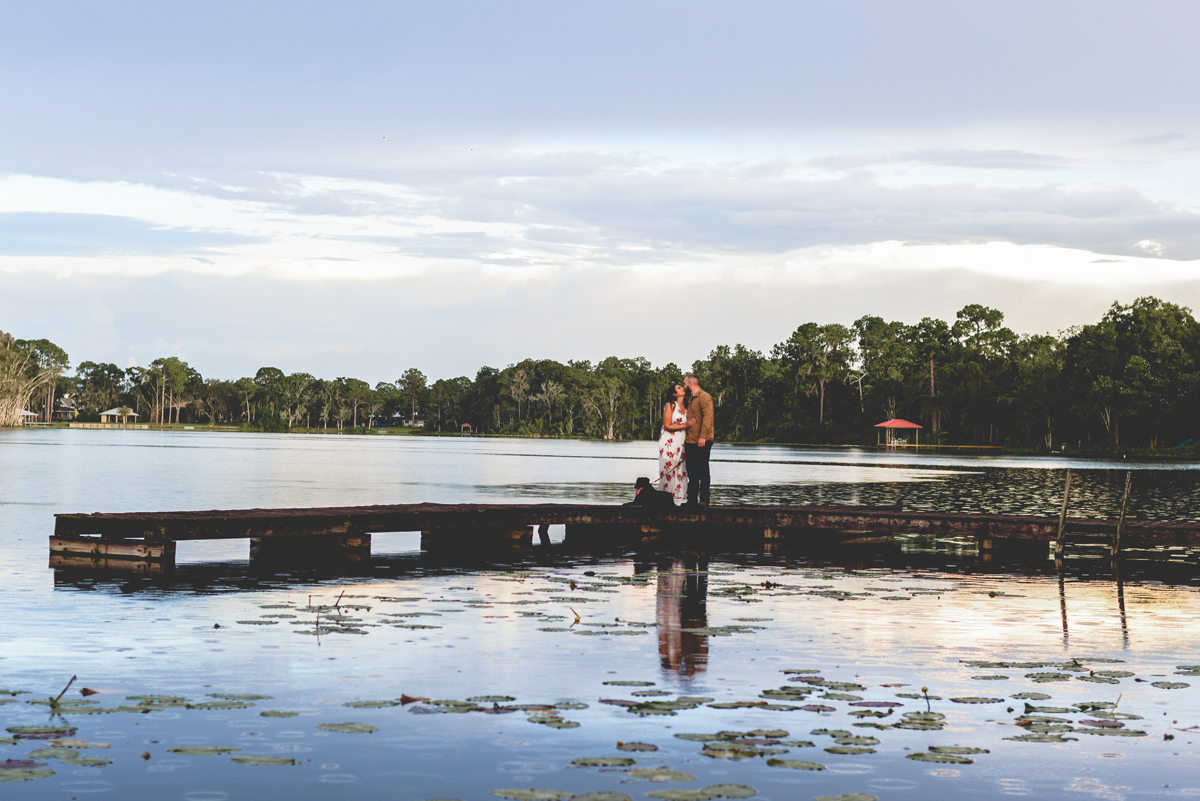 lake, couple, water, country, dog