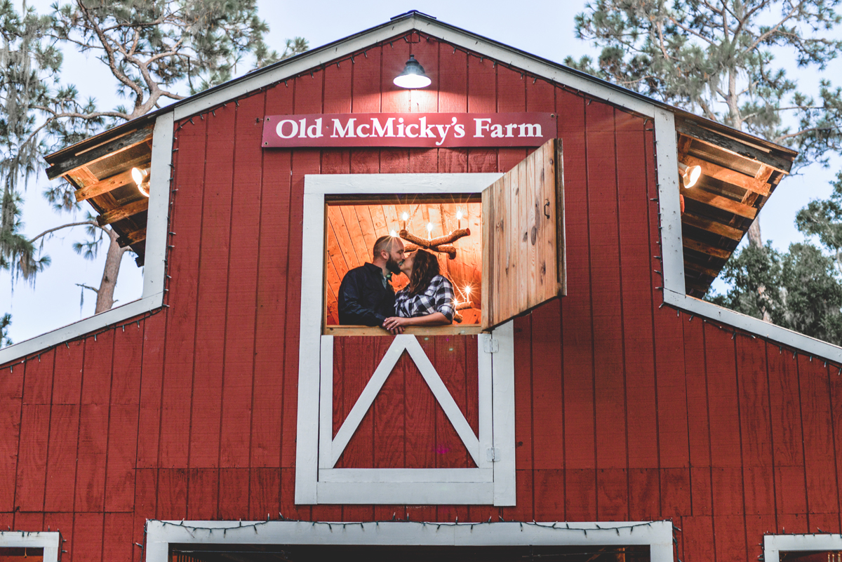 old mcmickys farm, barn, red, barn door, couple, kissing
