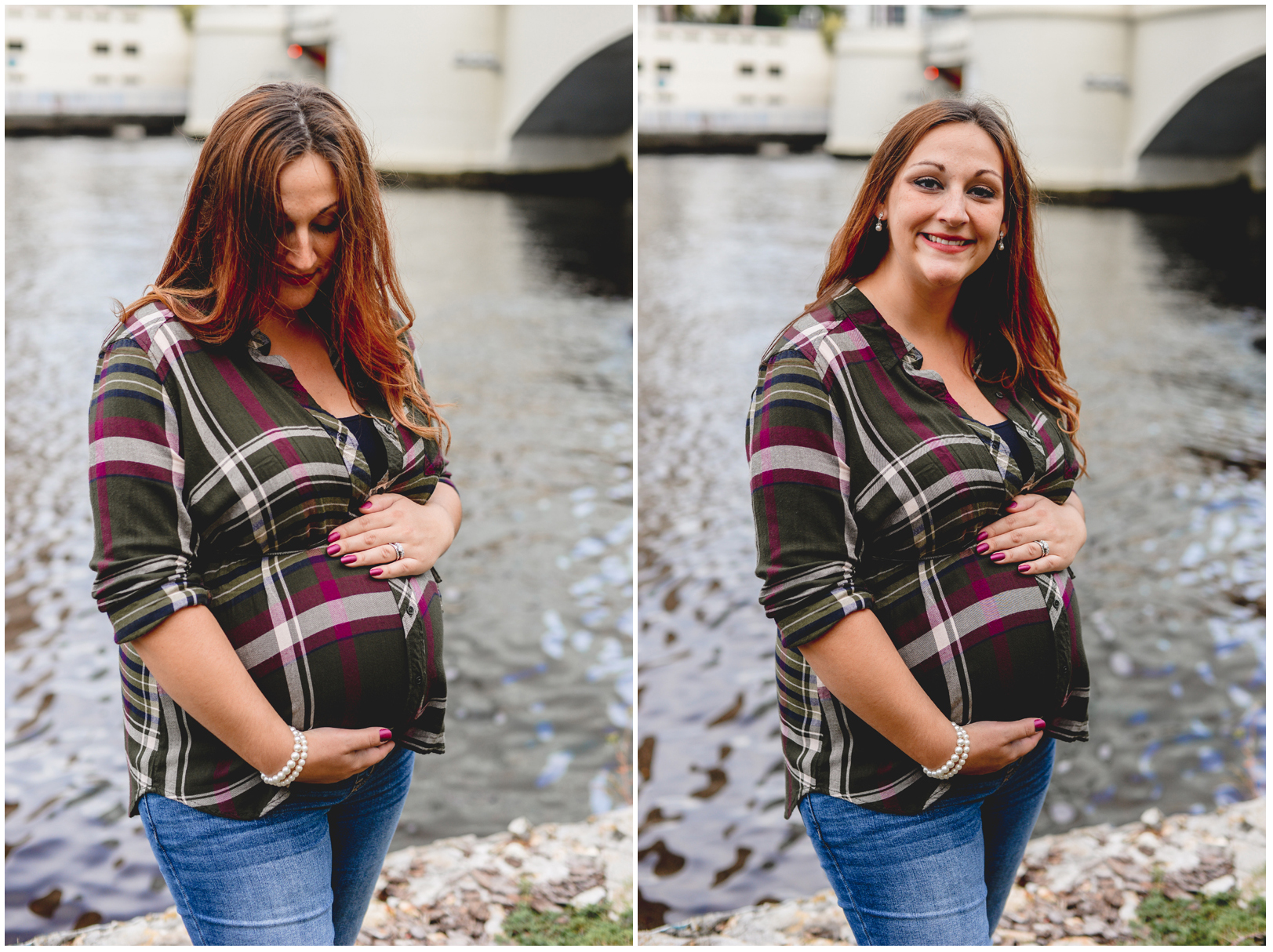 flannel, river, downtown, maternity, mom, expecting