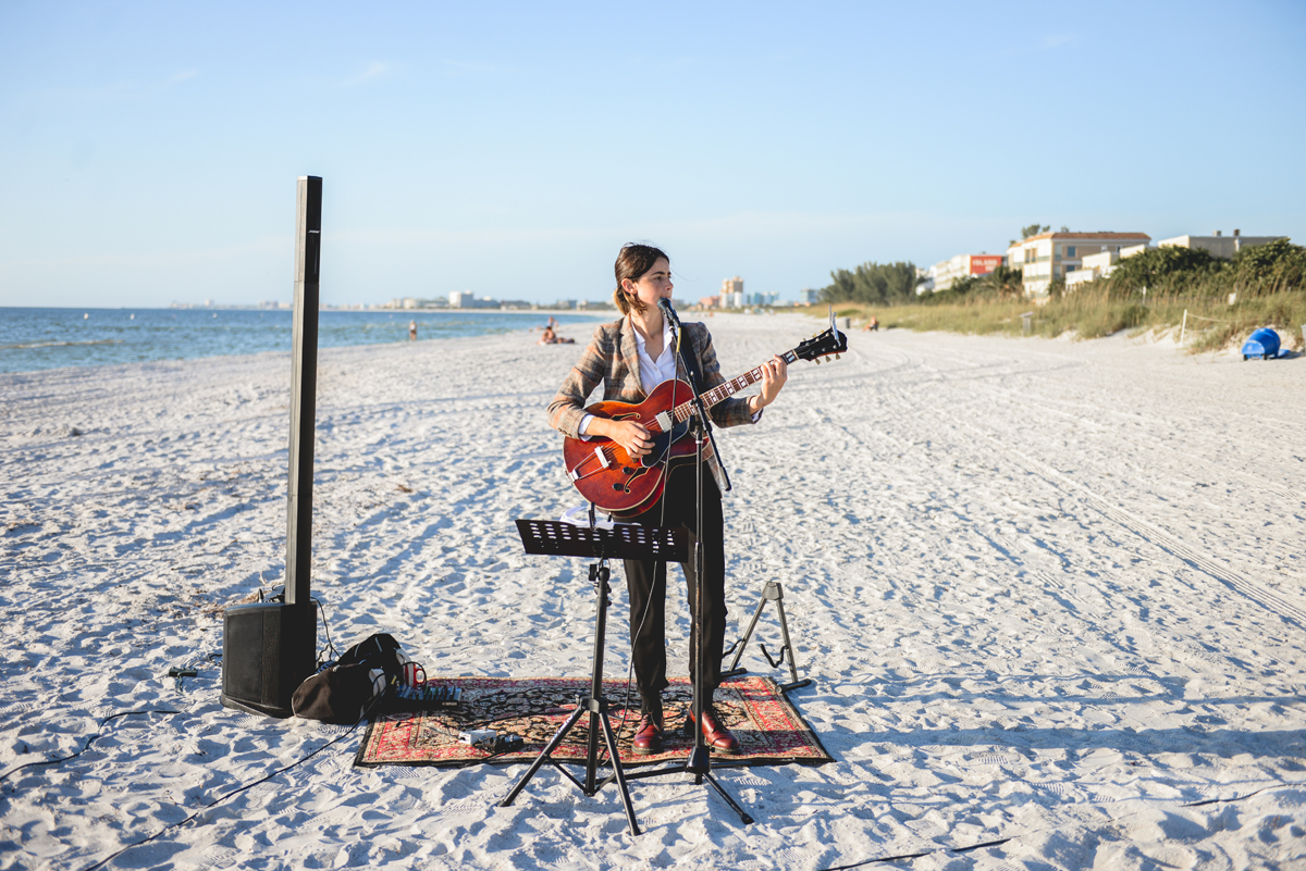 bach, sand, ocean, musician, guitar, singer