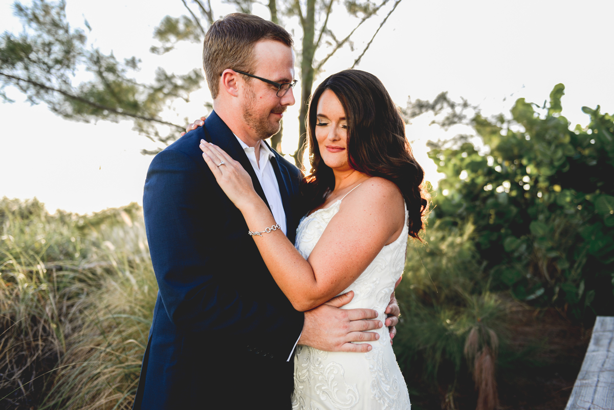 husband, wife, just married, beach grass, ocean