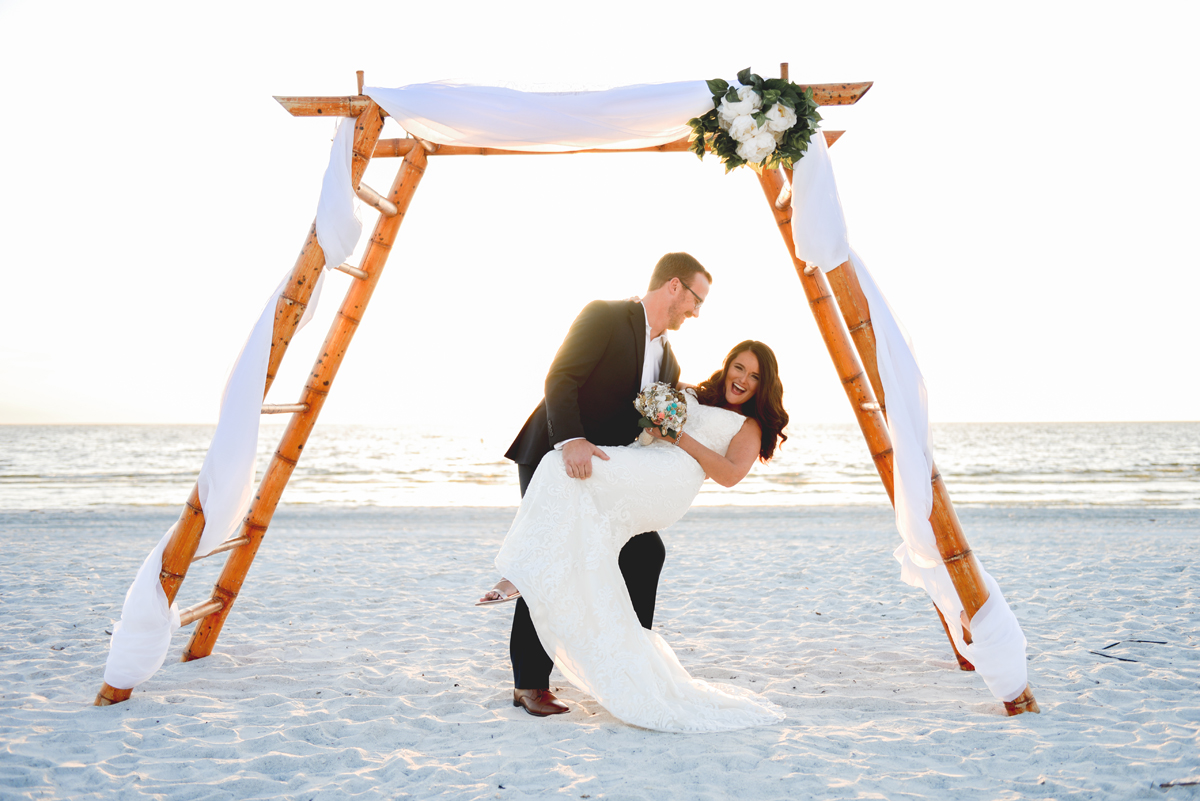 just married, happiness, beach, bliss, flowers, bride, groom