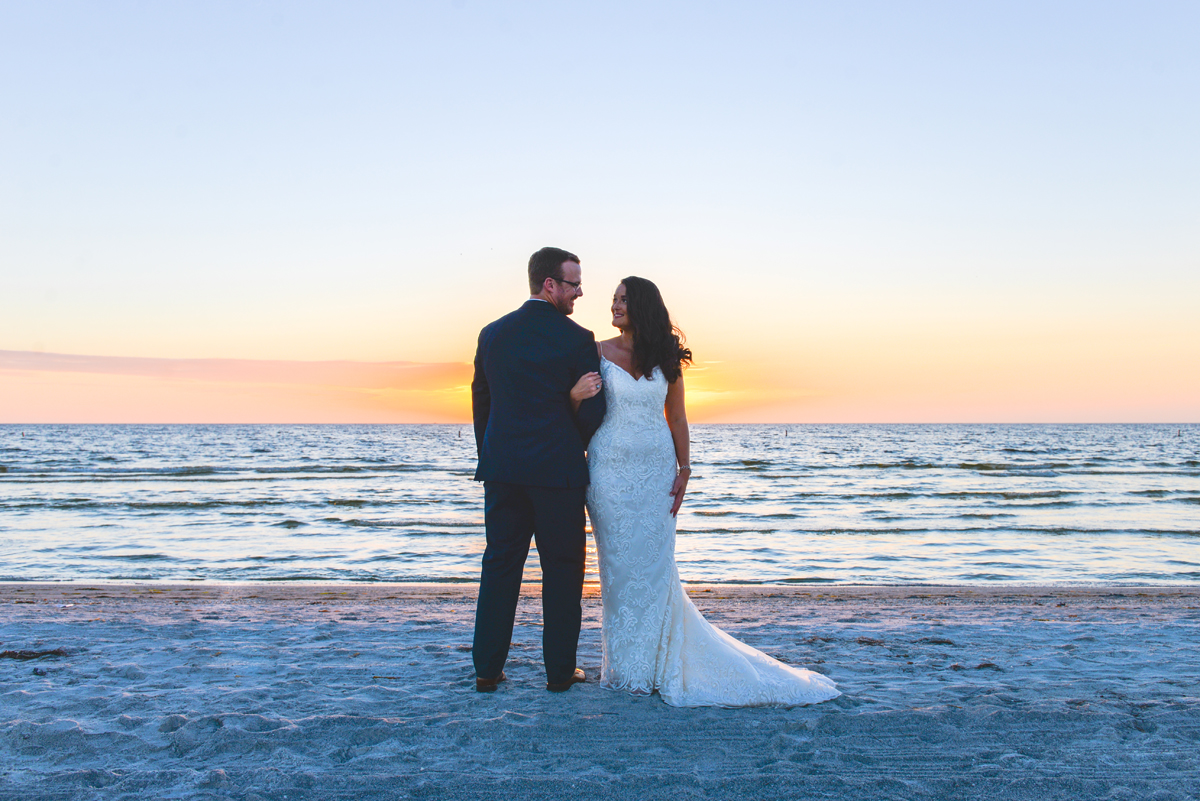 ocean, sunset, beach, sand, sunset, bride, groom