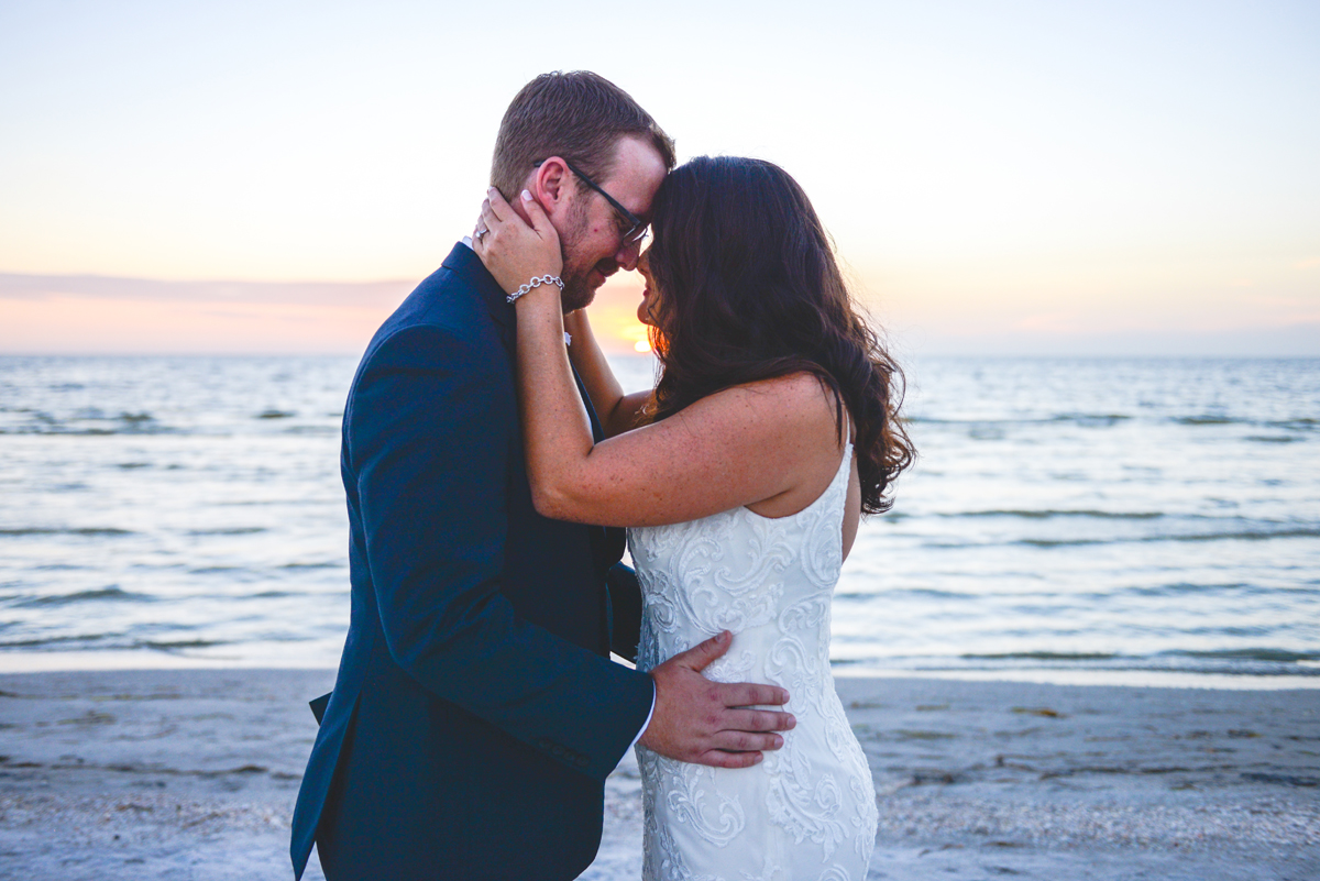sunset, ocean, sand, bride, groom, love
