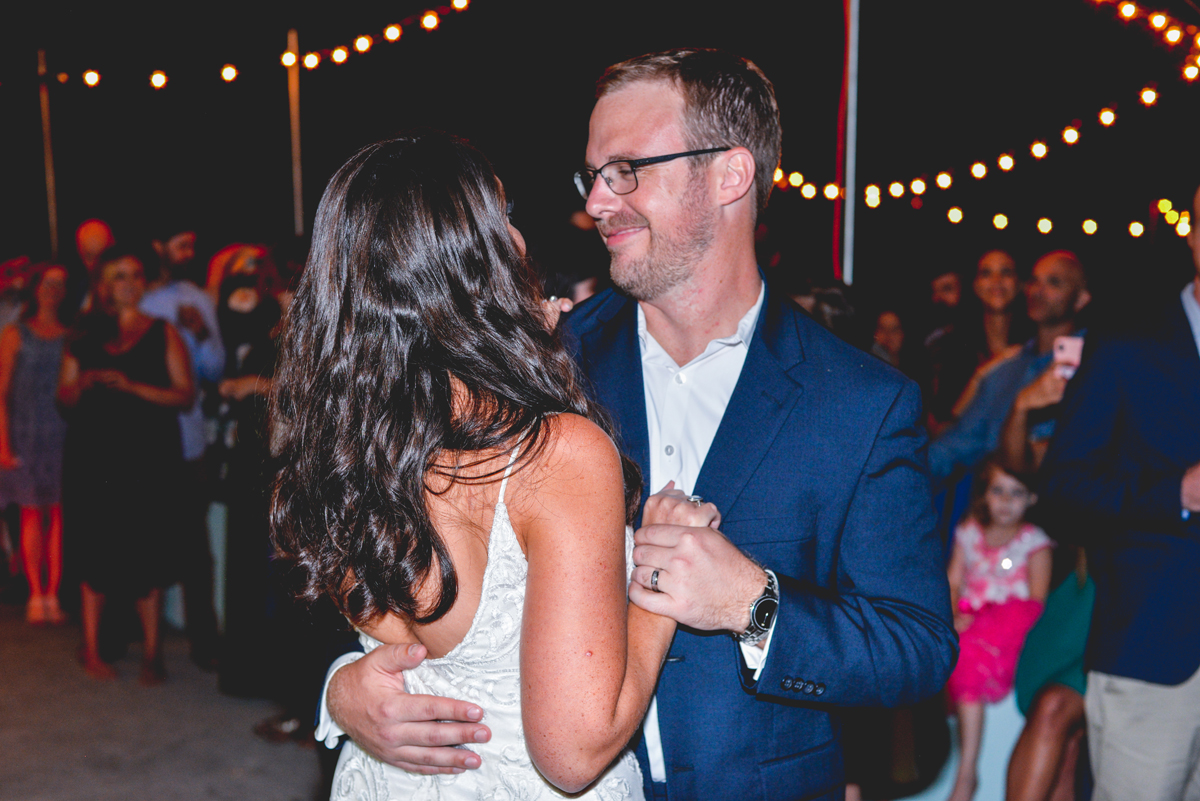 bride, groom, first dance, wedding, string lights