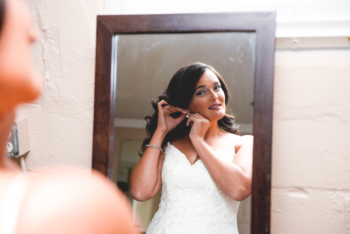 bride, earrings, getting ready, mirror, reflection