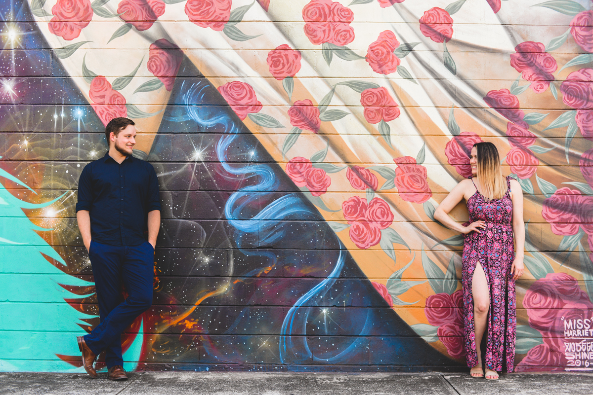 engaged, couple, graffiti, wall art, mural