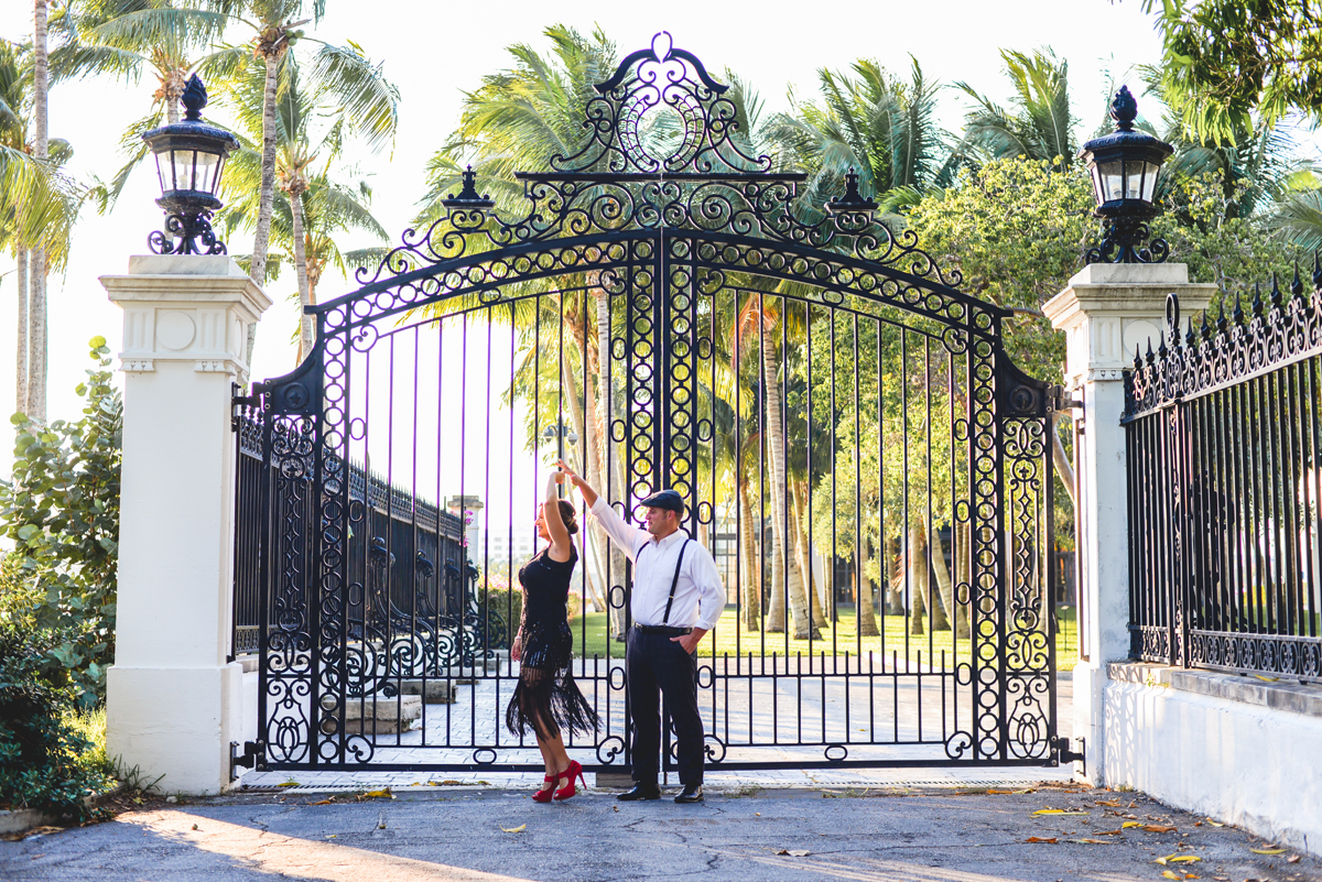 iron gate, dancing, couple, dress, suspenders, flagler