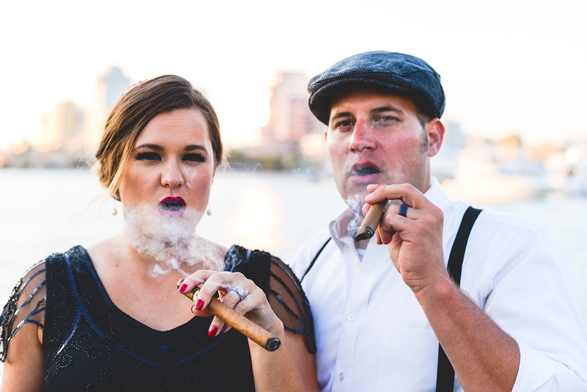 cigars, smoke, downtown, city, skyline, married, couple