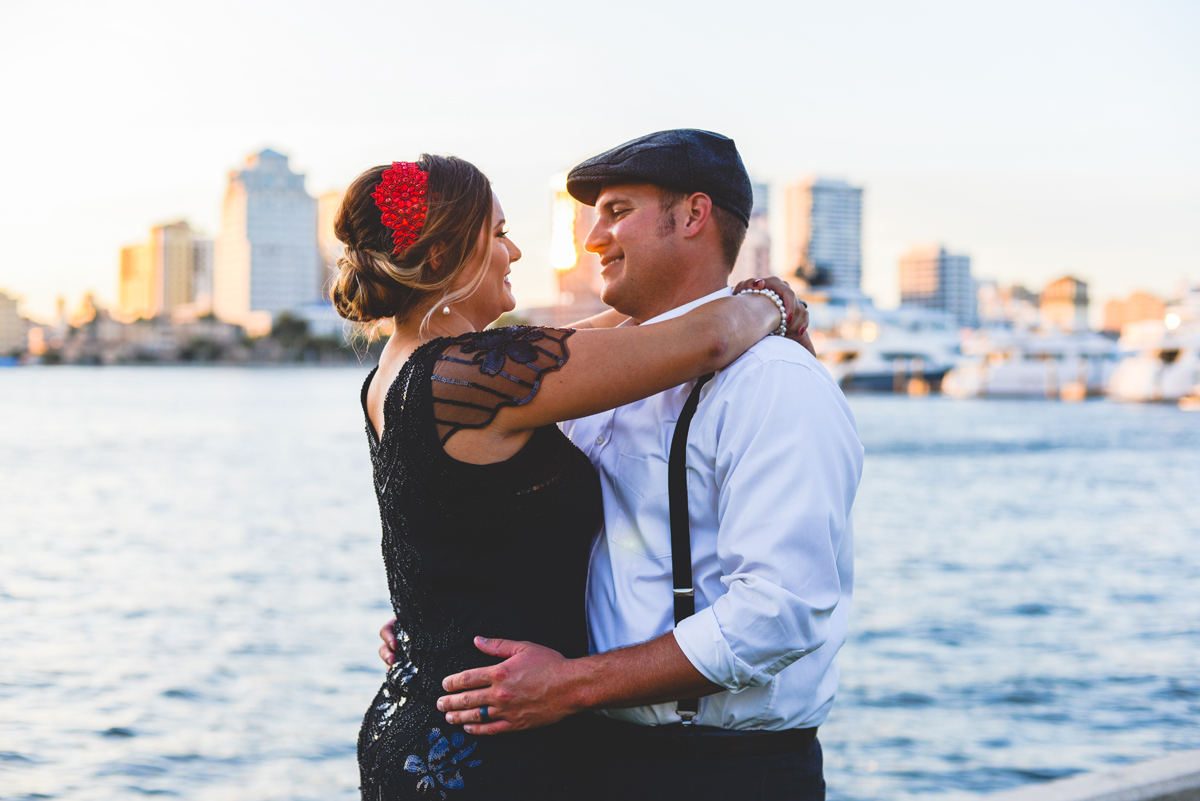 downtown, water, city, couple, hugging, love