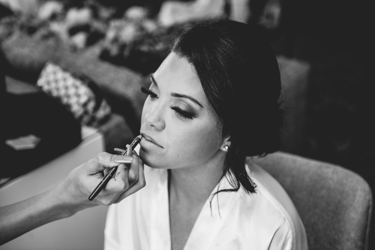 black and white, bride, makeup, getting ready