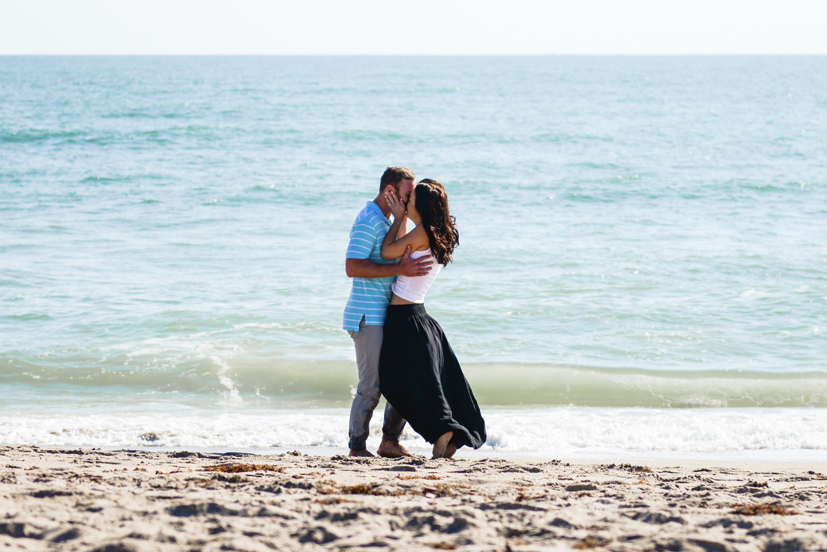 couple, kissing, water, engagement, sand, ocean