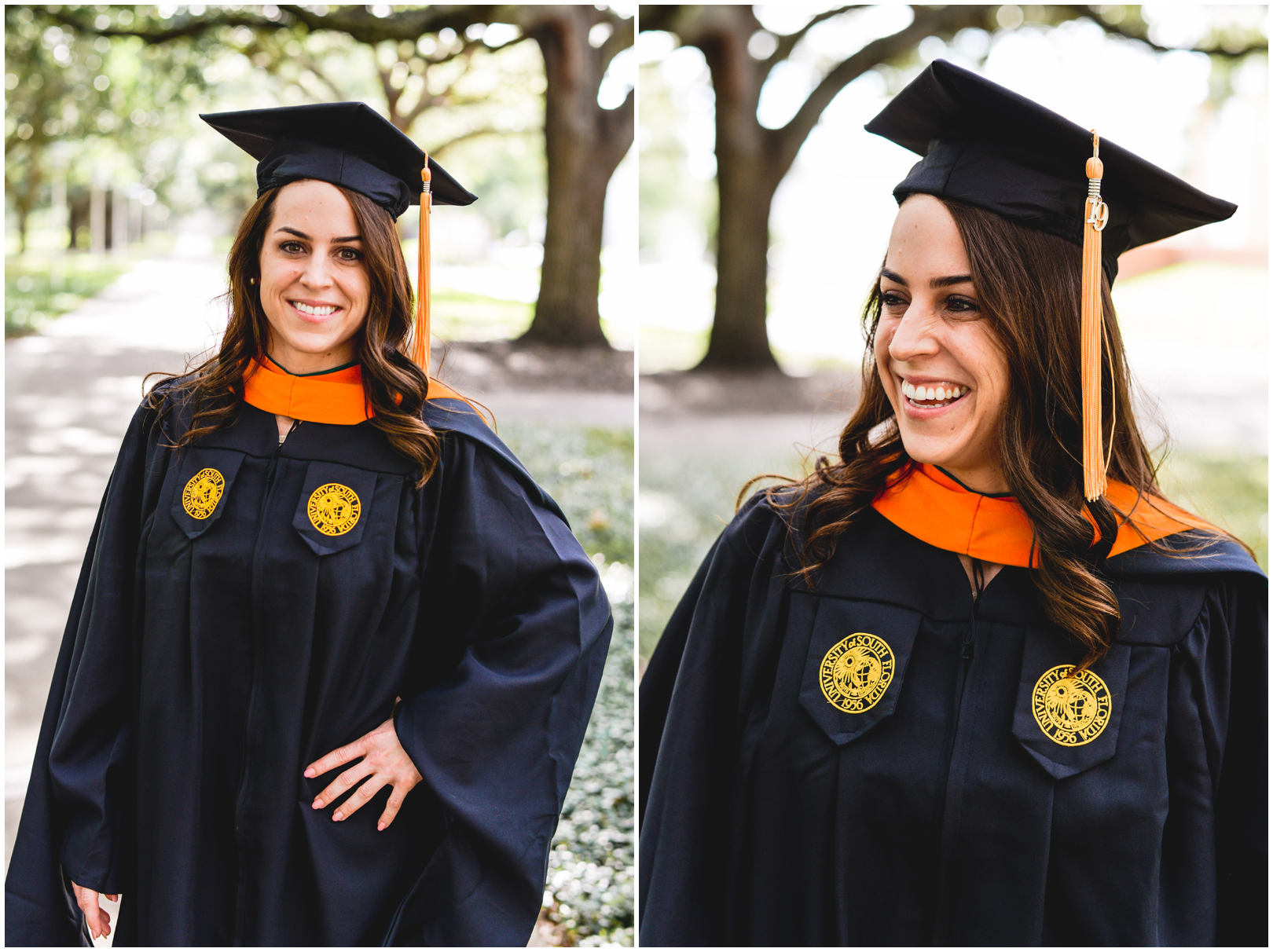 cap, gown, trees, sunshine, portrait, smile