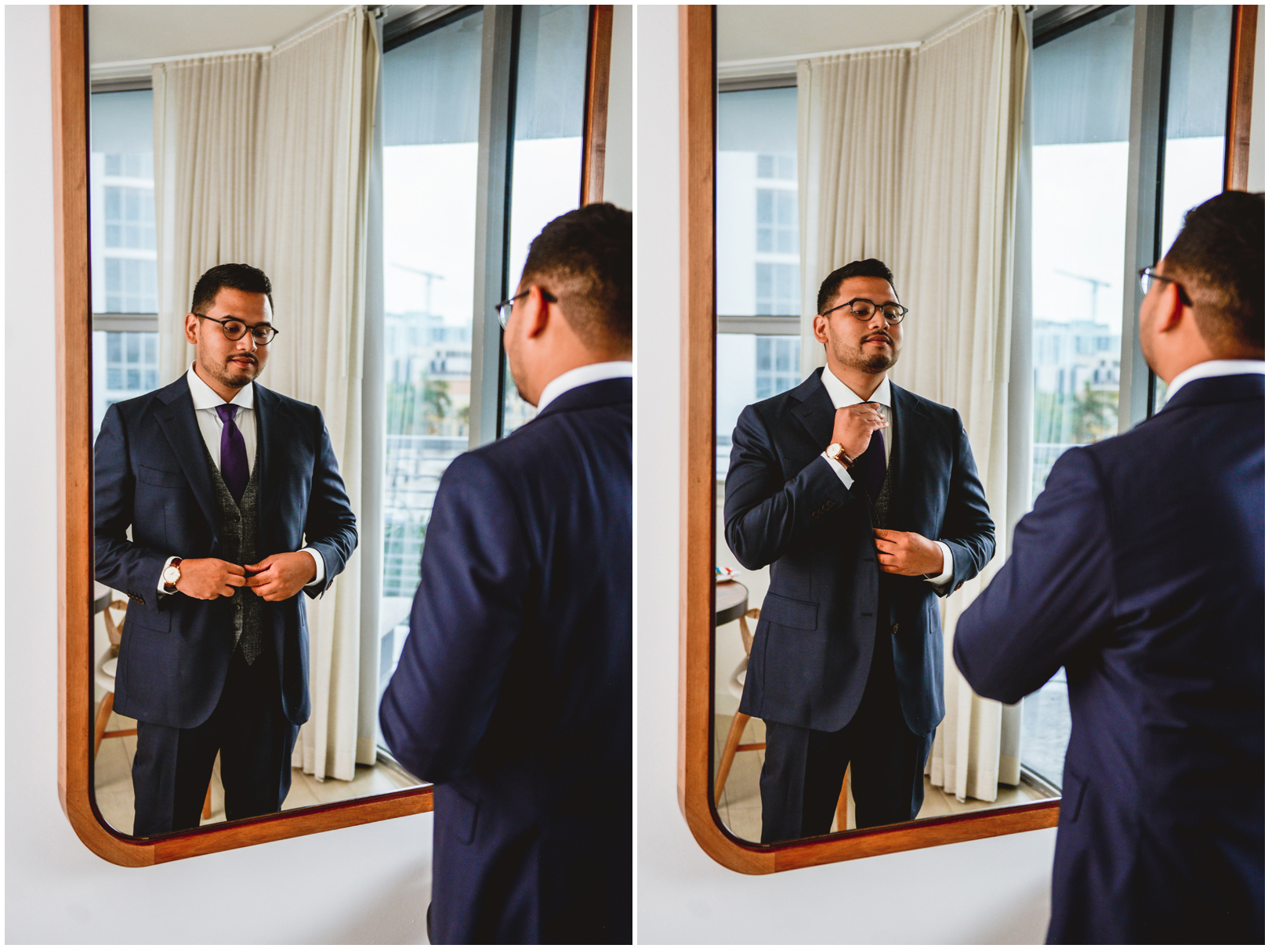 mirror, reflection, tux, wedding, man