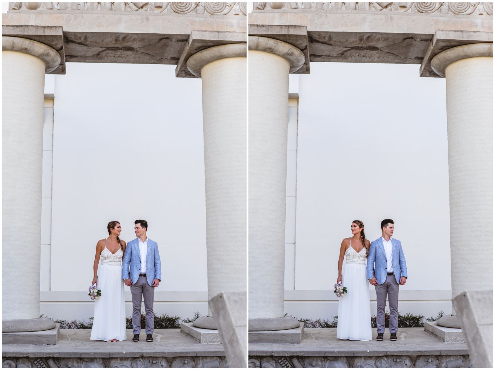 couple, holding hands, pillars, columns, historic 
