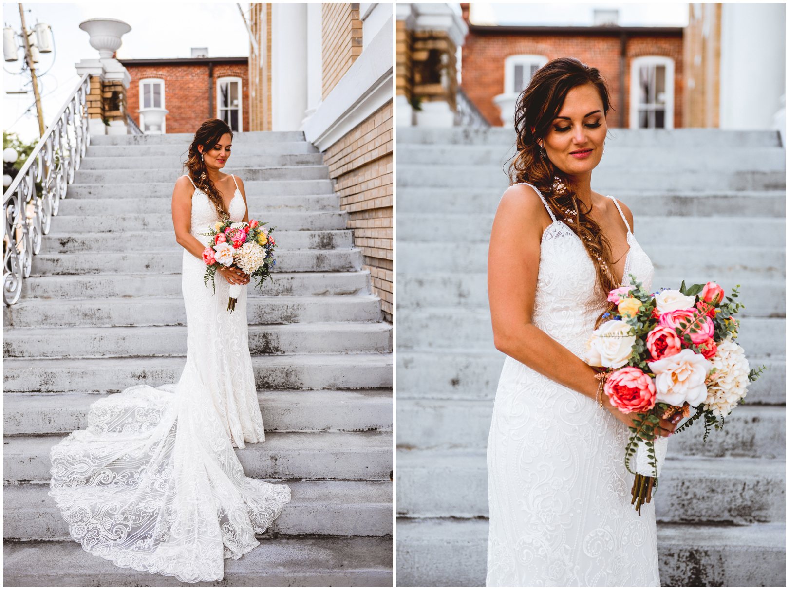 bride, portrait, staircase, flowers, model