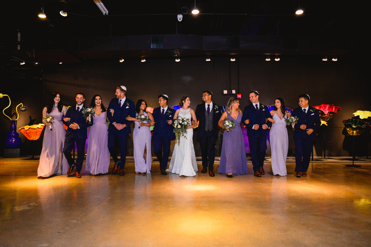 bridal party, walking, wedding, museum, gallery