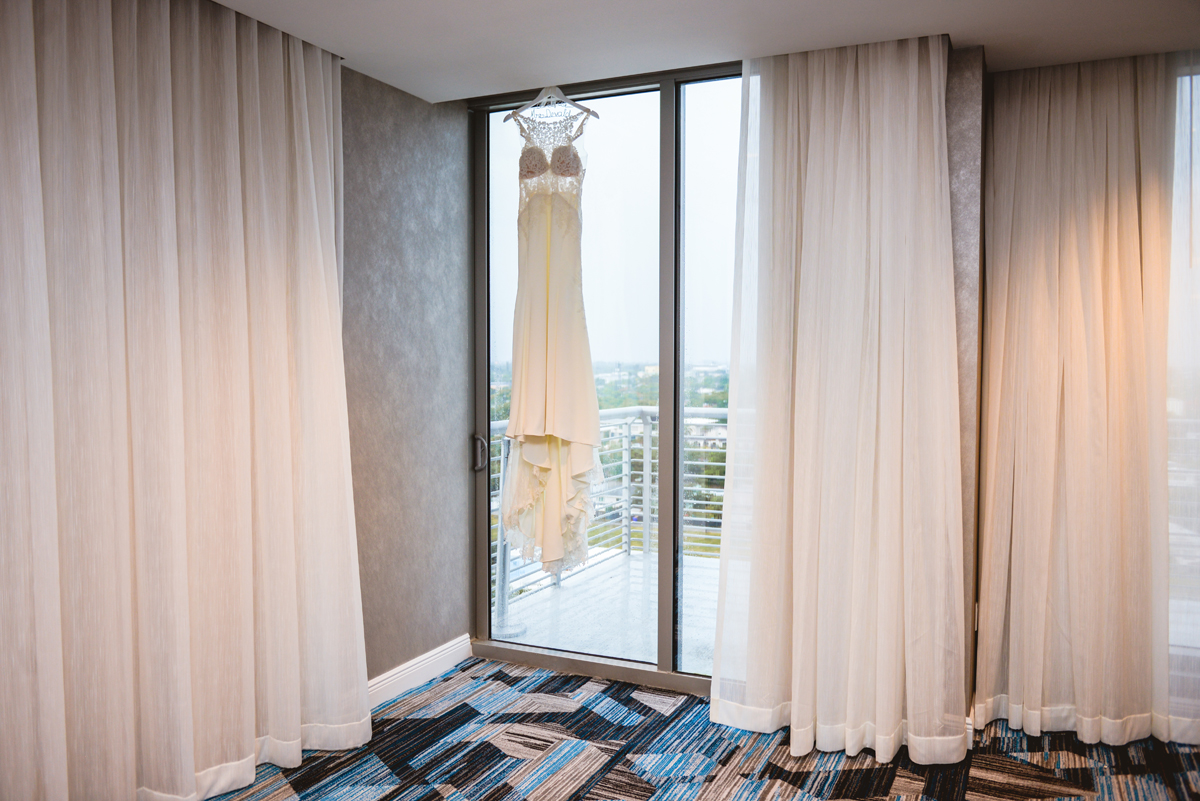 wedding dress, hotel, room, window