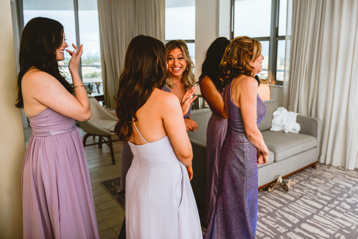 bridesmaids, girls, getting ready, purple