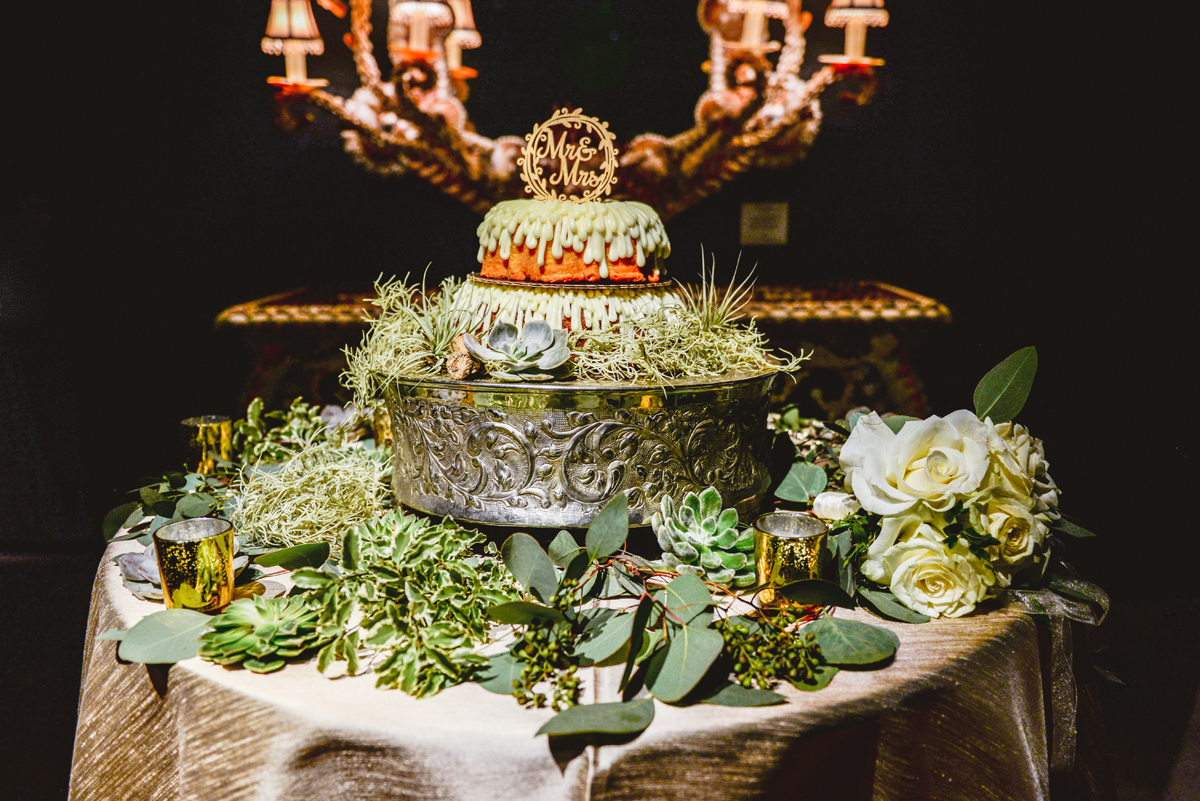 wedding cake, greenery, flowers, greenery