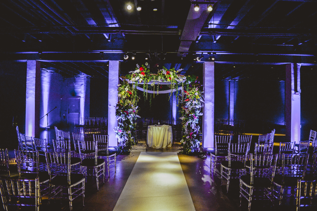 ceremony, uplights, chairs, blue, flowers