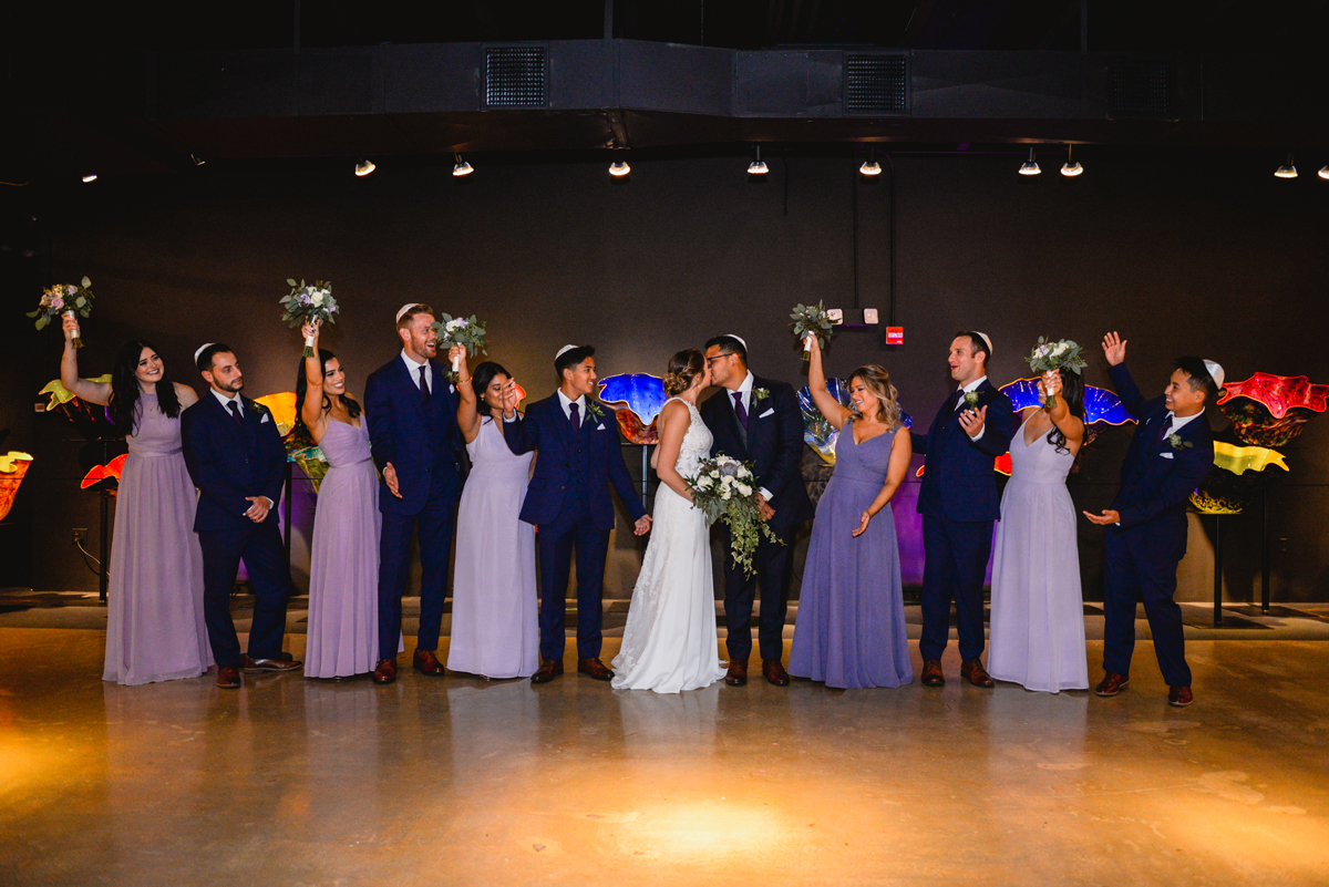 bridal party, celebrating, wedding, museum 