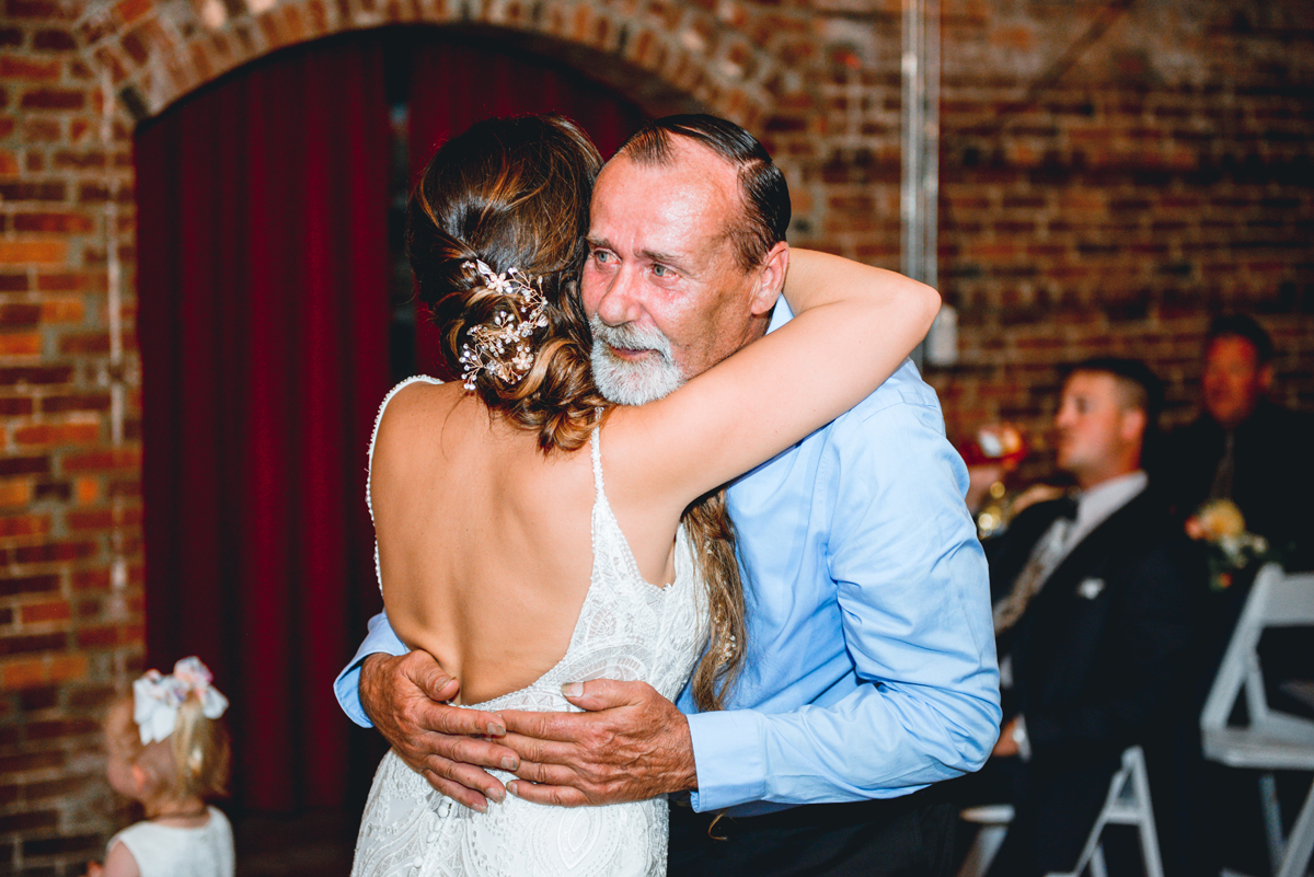 father, bride, hugging, crying, dancing