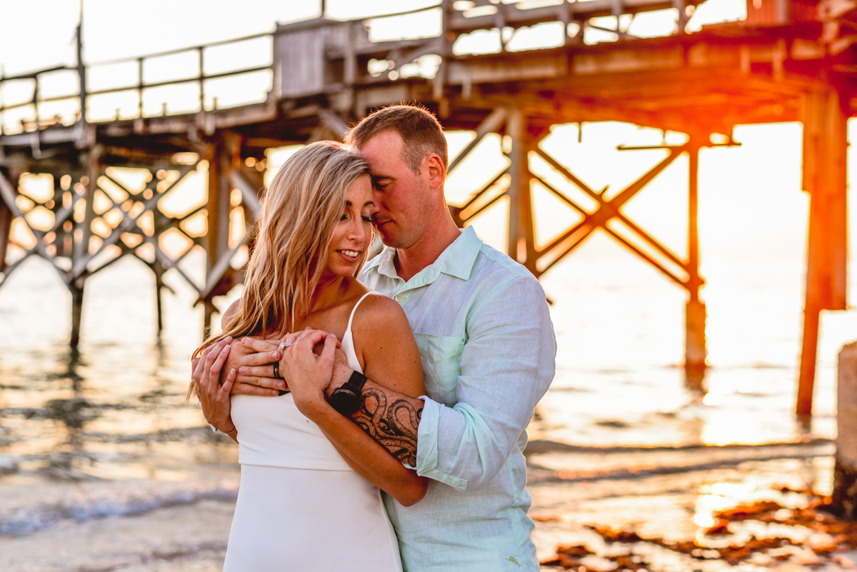 sunset, pier, couple, ocean, boardwalk, tattoo 