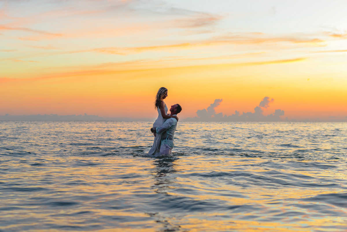 couple, hugging, swimming, sky, water, ocean