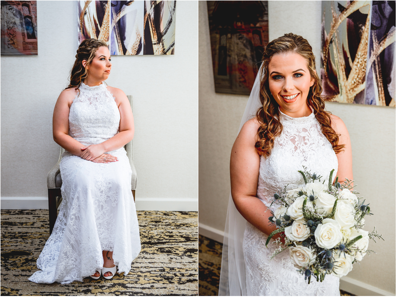 bride, portrait, wedding day, bouquet, veil 
