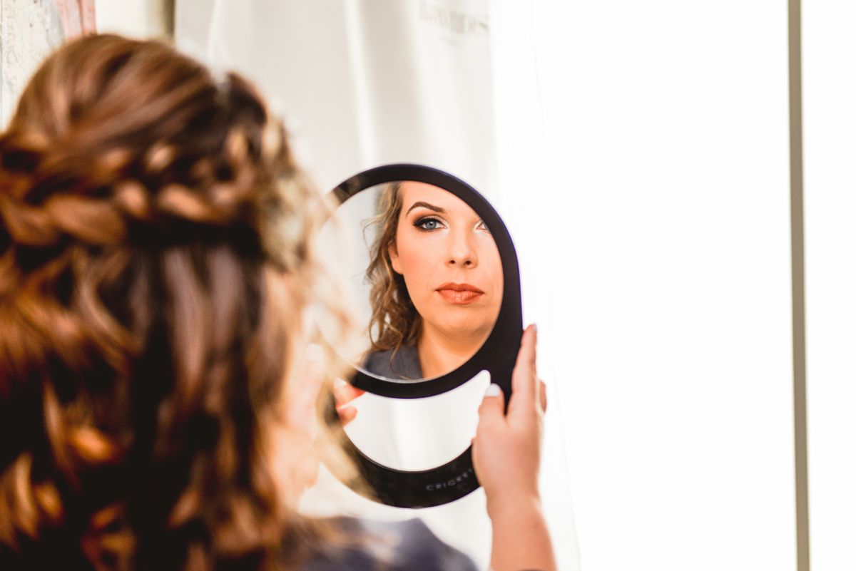 mirror, reflection, portrait, bride, makeup