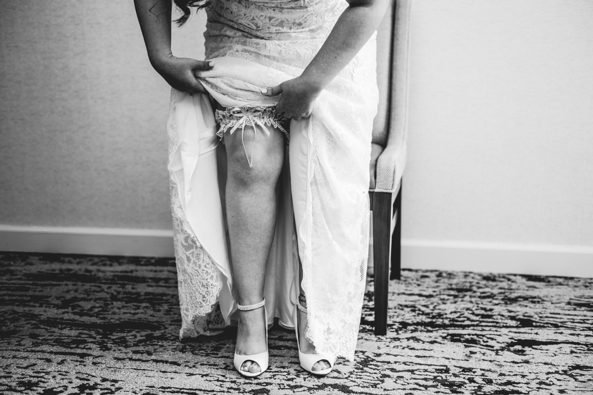 black and white, garter, detail, wedding dress