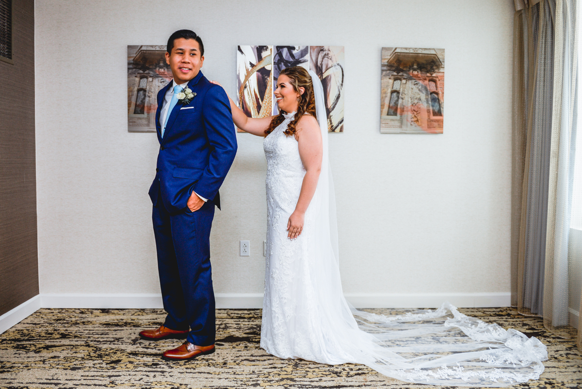 first look, bride, groom, portrait, wedding day