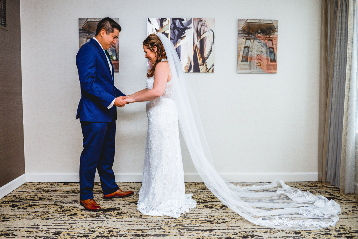 first look, bride, groom, portrait, wedding day