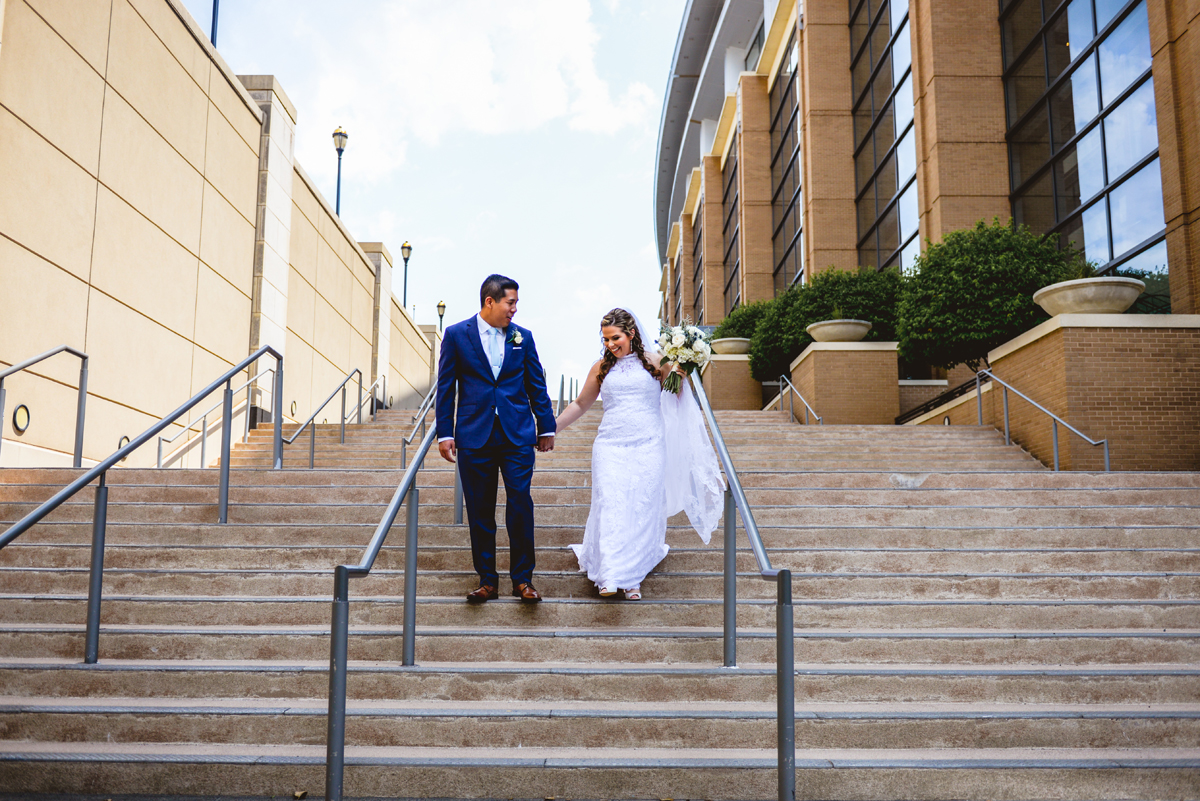 holding hands, walking, stairs, wedding