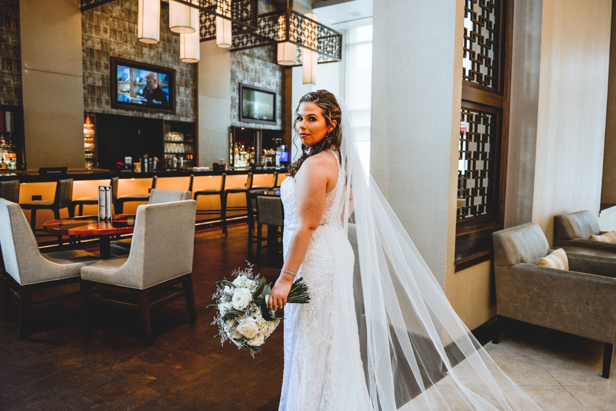 bride, portrait, wedding, hotel, bar