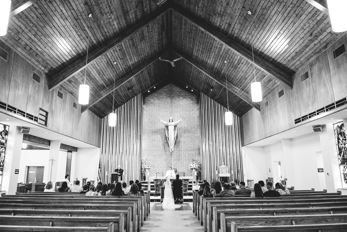 bride, groom, church, wedding, ceremony, black and white