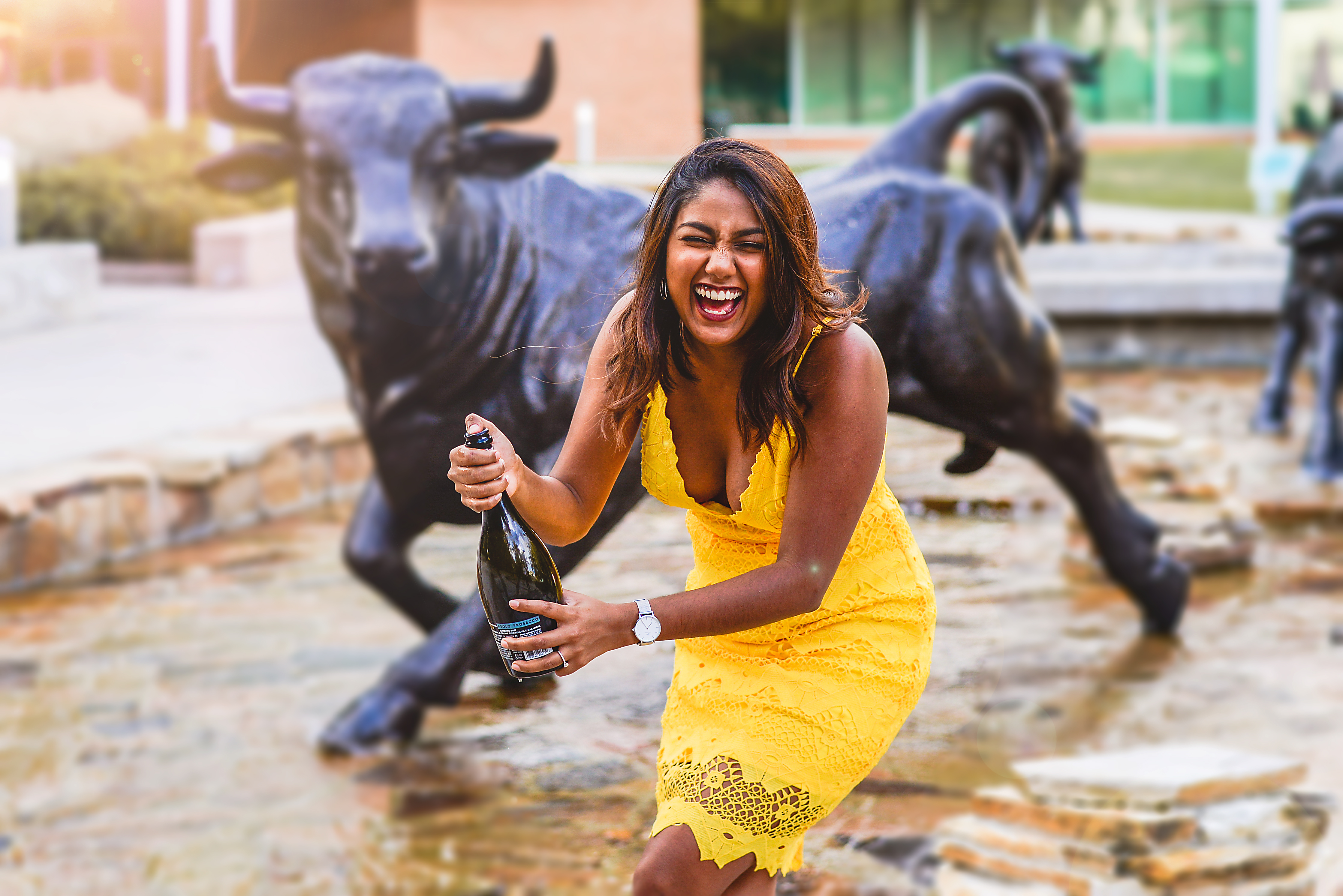 usf, graduation, bull, champagne, portrait, laughing