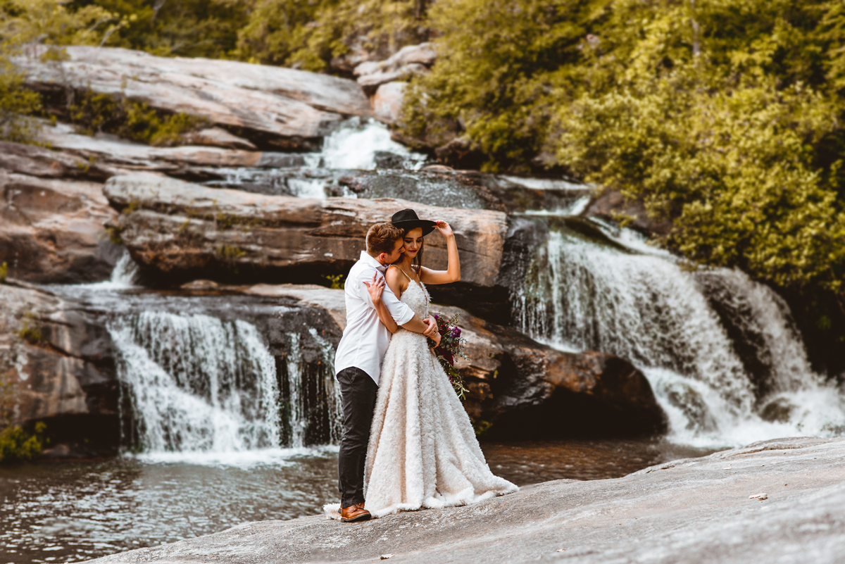 waterfall, bride, good, hugging, park