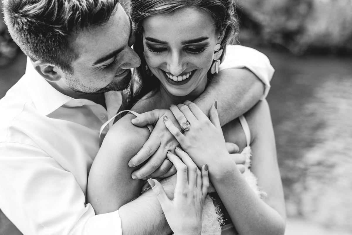 black and white, portrait, couple, smiling